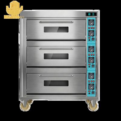 Commercial Deck Oven with 3 Deck 6 Tray Capacity 19.8 kW Power and Stainless Steel Construction for Bakeries